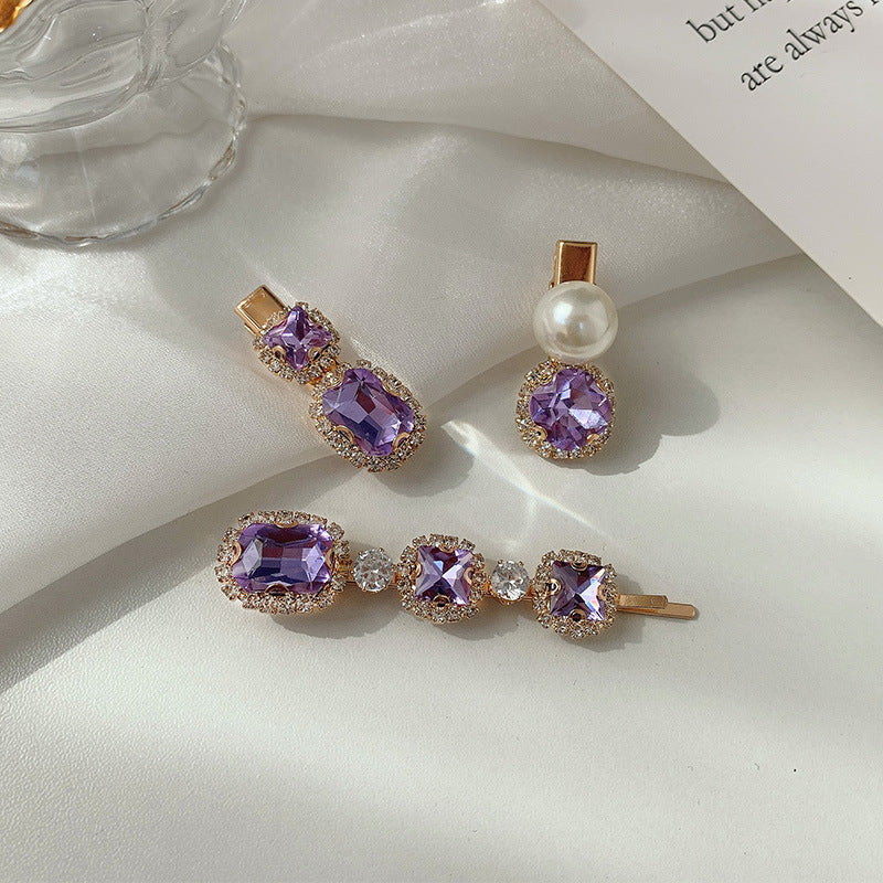 Wholesale Purple Rhinestone Pearl Hair Clips